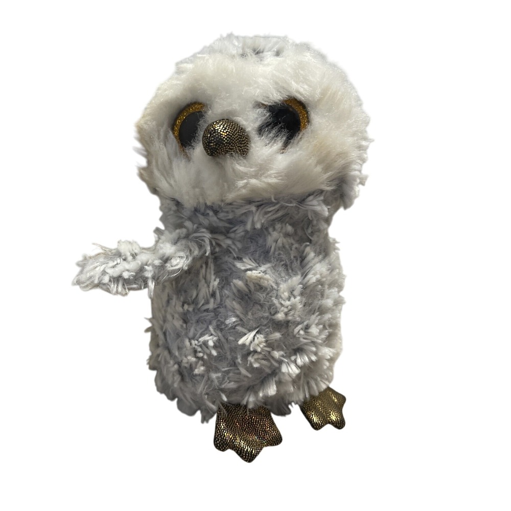 Ty Beanie Boo Owlette The Owl Plush Stuffed Animal Toy Gold‎ Glitter Eyes 6"
